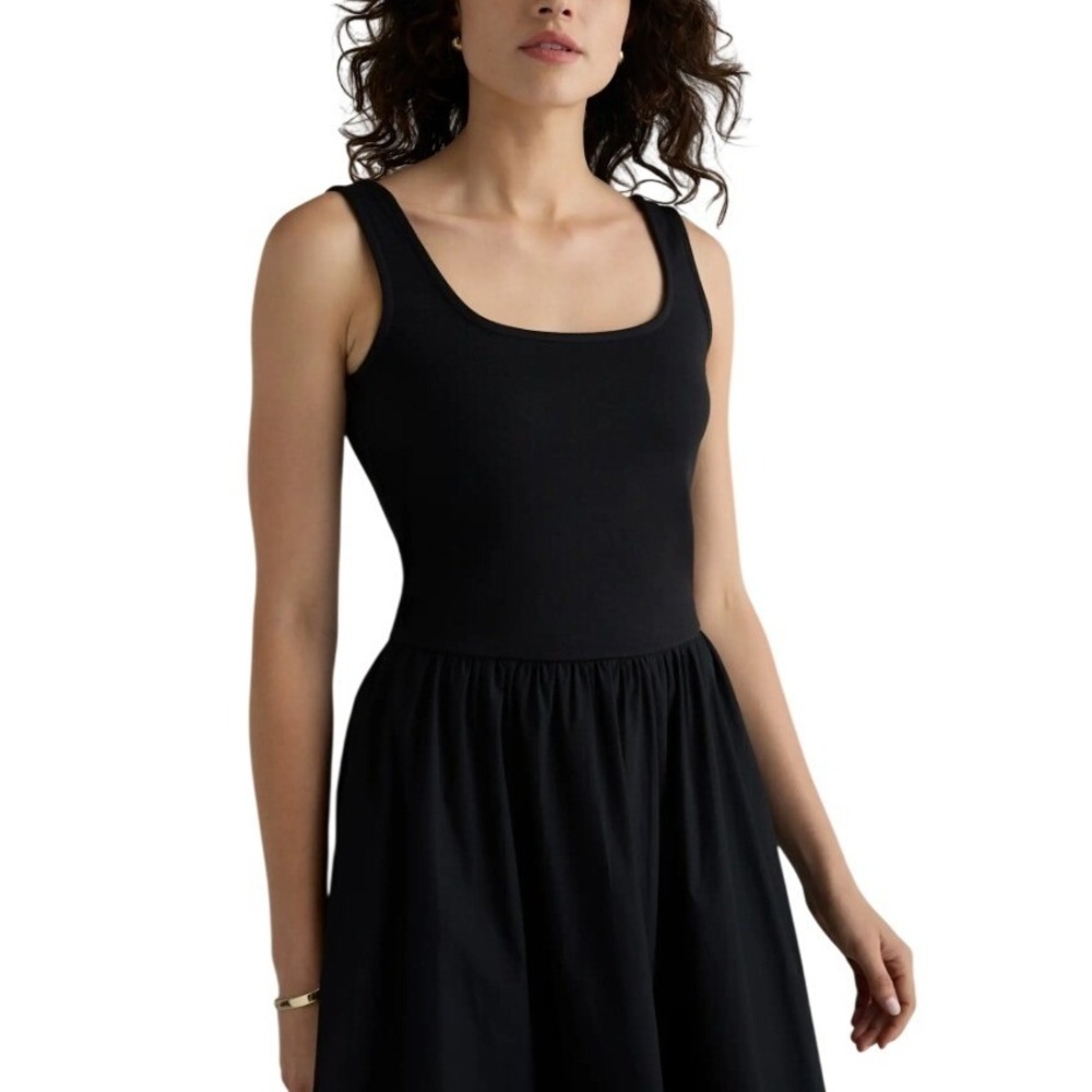 NWT Quince Cotton Mixed Media Tank Dress Black‎ Size S Sleeveless Midi Classic - Picture 3 of 16